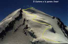 itinerario di salita per la parete ovest del Castore